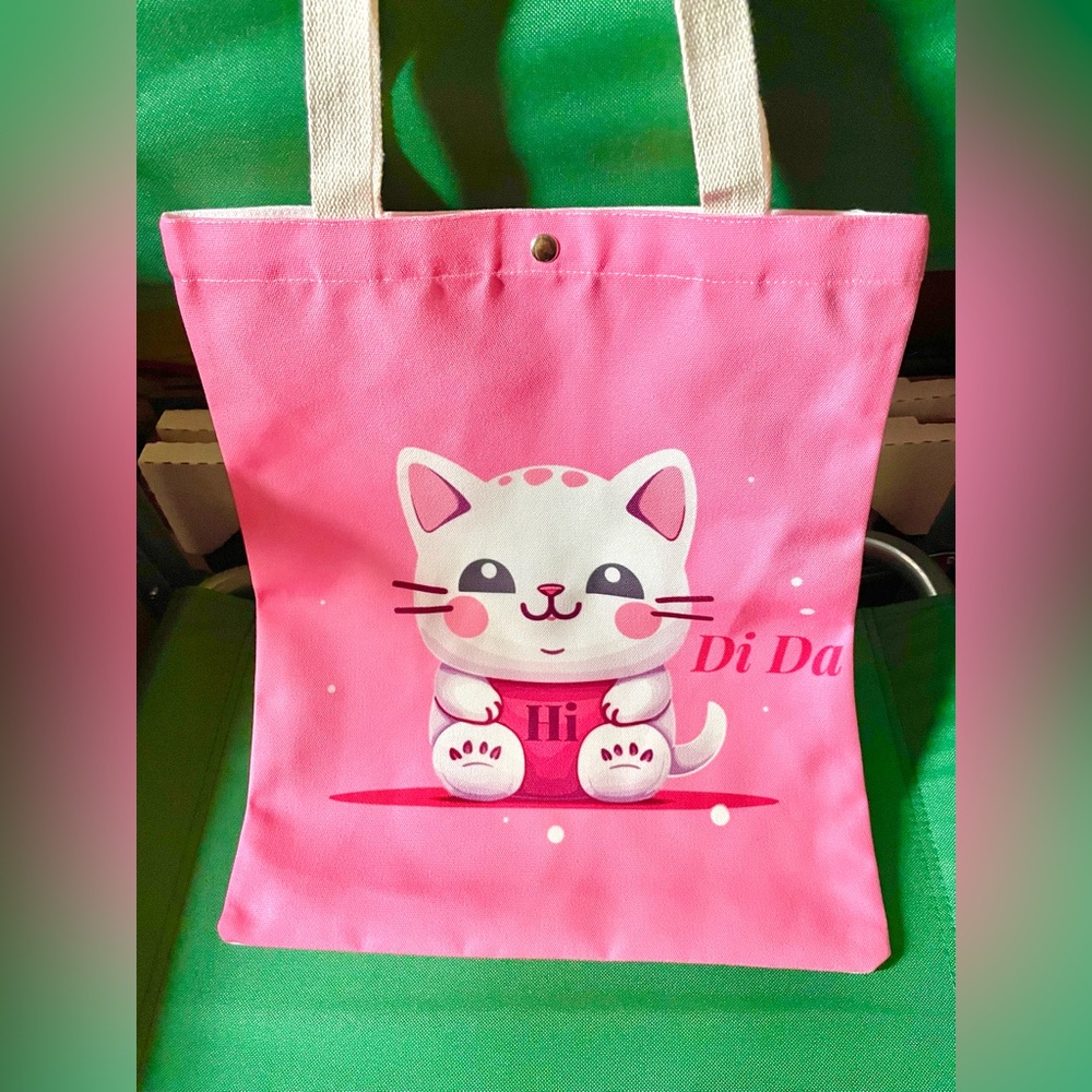 NEW Pink Cat Canvas Tote Bag